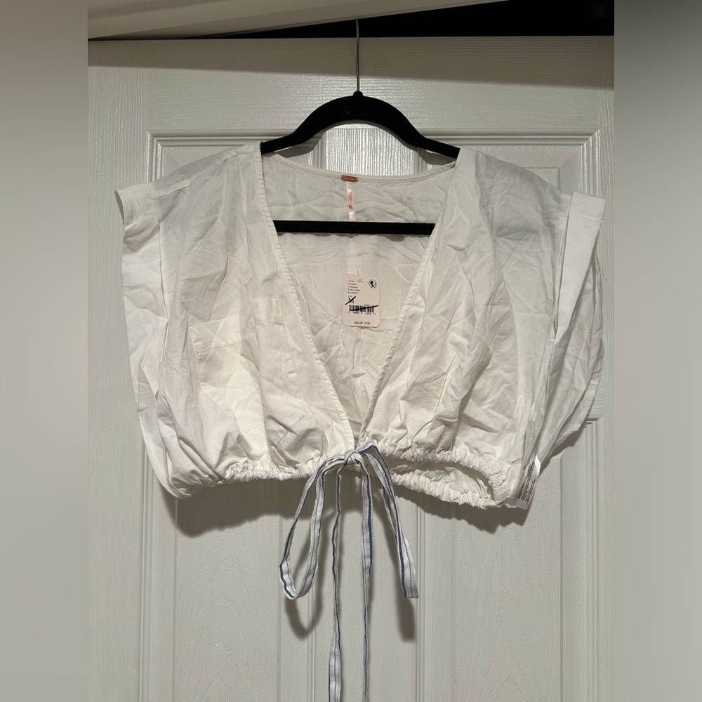 Free People White Crop Top Tie Front Size Medium